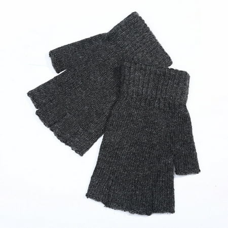 Men Knitted Wool Outdoor/Indoor Warm Fingerless Half Finger Mittens Riding Gloves Color:Dark gray Size:Free