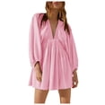 thumbnail image 1 of TJAZFJPA Robe à Nœud Femme Aguichant à Manches Longues à Col en V Robe à Taille Robe Décontractée Ample Fluide Robe Courte Robe d'Invitée de Mariage Robes d'Invitée de Mariage, 1 of 8