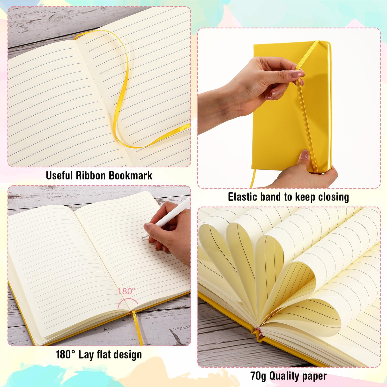 20 Pack Lined Journal Notebooks A5 Hardcover Executive Notebook 5.5" X 8.3" Pu Leather Wide Ruled Journals Bulk With Elastic Band For Home Business Office School Supplies(4 Pastel Colors)
