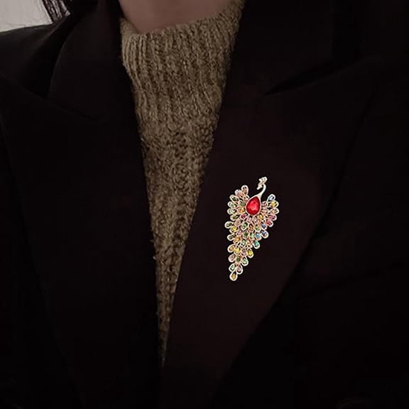 Large Peacock Brooch with Crystal Rhinestones Phoenix Bird Lapel Pin for Women Wedding Christmas Birthday Gift