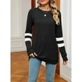 thumbnail image 6 of SHIBEVER Fall Fashion V-Neck Stripe Tunics Tops Blouses For Women Workout Long Sleeve Solid T-Shirts Black XL, 6 of 6
