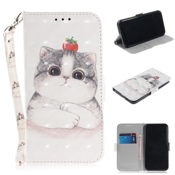 iPhone X 2017 Case, iPhone XS 2018 Case, Allytech 3D PU Leather Protective Cover & Pocket Lanyard Wallet with Cards Holder, Support Kickstand Slim Case for Apple iPhone X/ XS, Cute Cat