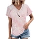 thumbnail image 2 of Fiudx Ofertas Relámpago Top/Camisa de Manga Corta con Cuello En V Plisado Estampado de Verano para Mujer, 2 of 6