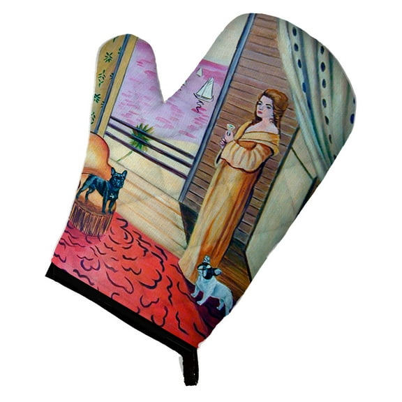 French Bulldog and lady Oven Mitt