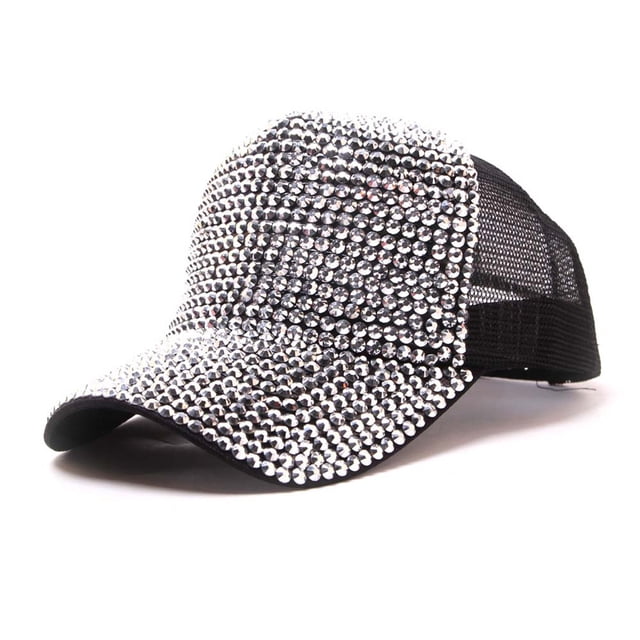 Women's Embroidered Flower Denim Baseball Cap, Rhinestone Decorated Mesh Breathable Summer Fashion Hat with Adjustable Fit for Casual Wear