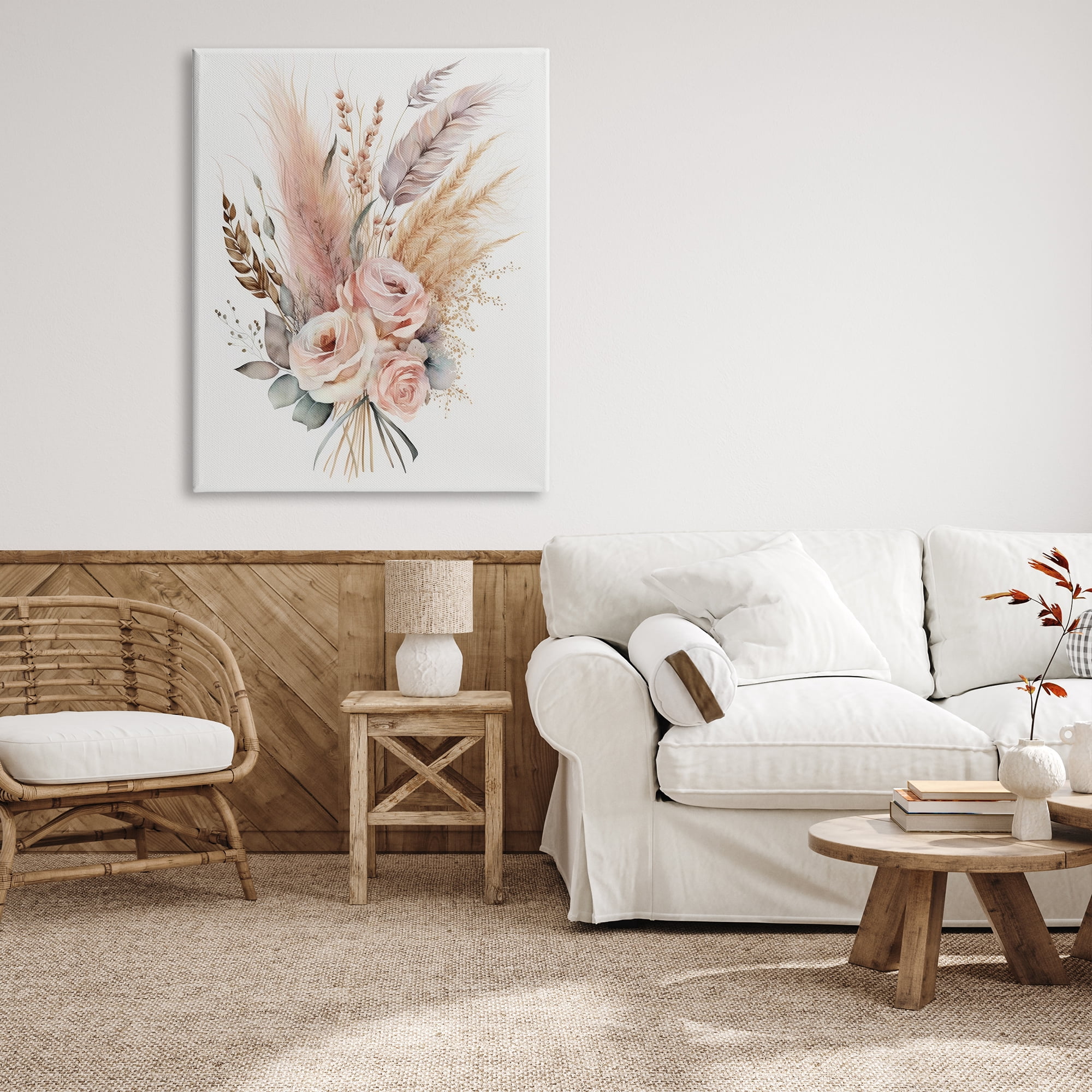 Stupell Industries Boho Feathers & Roses Botanical & Floral Painting Gallery Wrapped Canvas Art Print Wall Art, 36 x 48