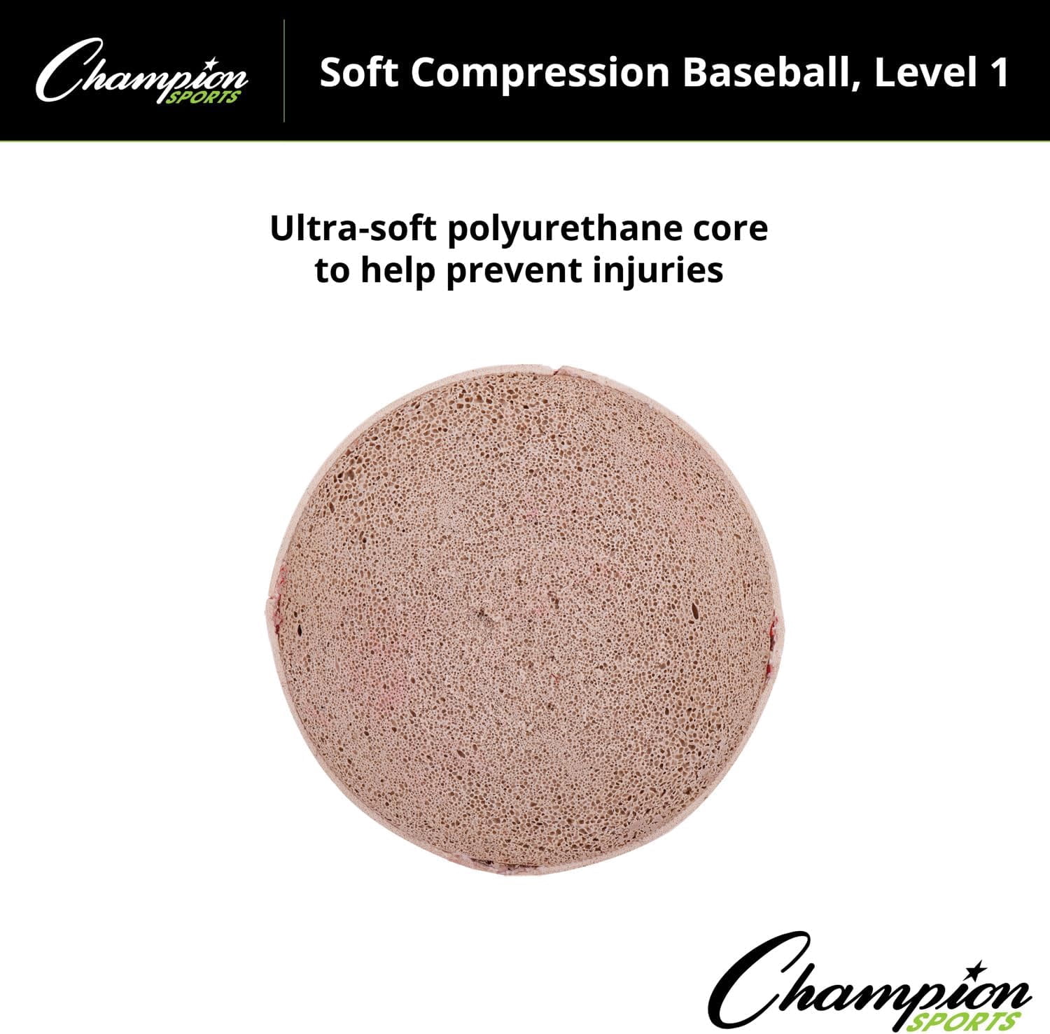 Champion Sports Syntex leather Cover Official Size and Weight Soft Compression Baseballs - Polyurethane Center - Pack of 12 - Level 1 (Ages 5-7)