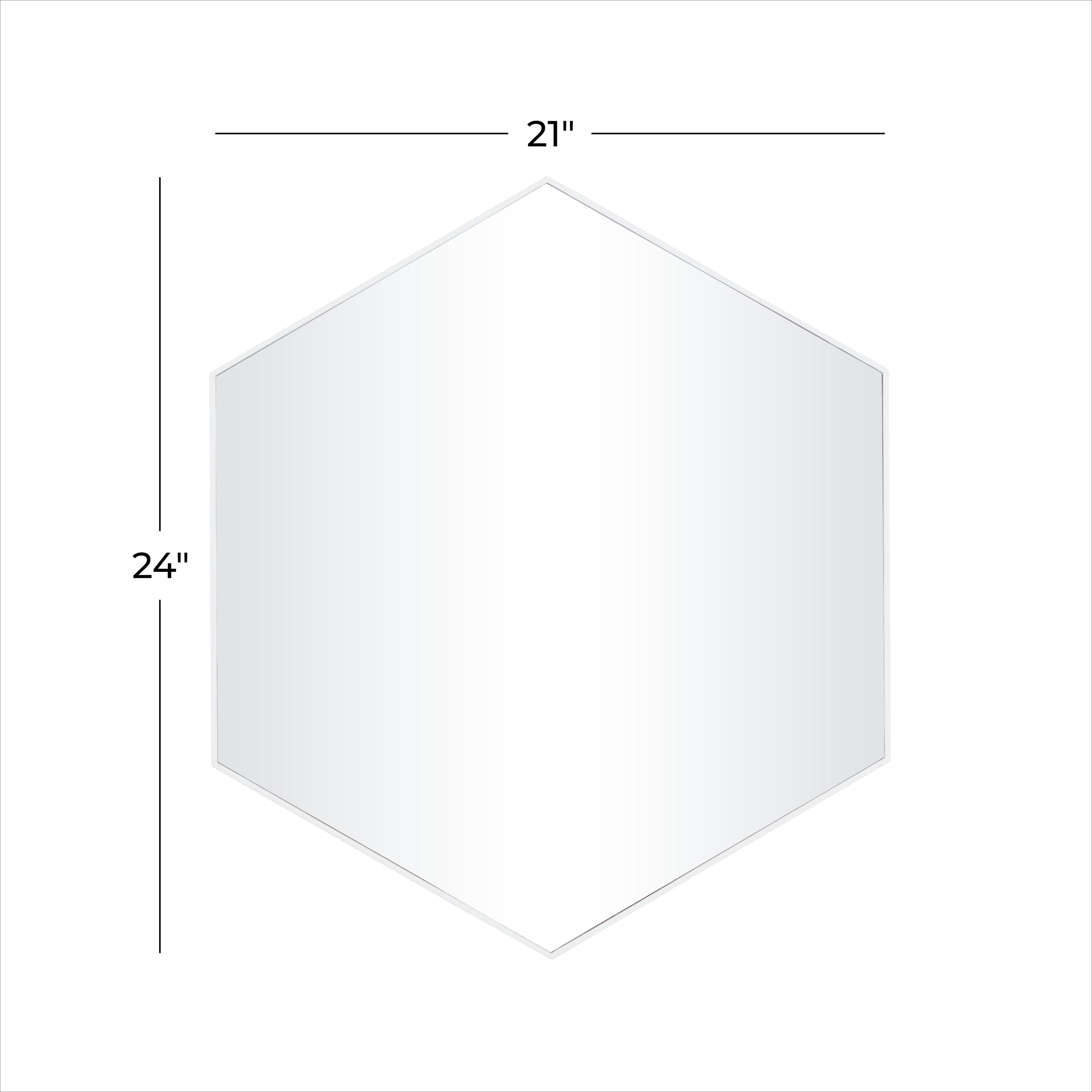 DecMode 24" x 21" White Hexagon Wall Mirror with Thin Minimalistic Frame
