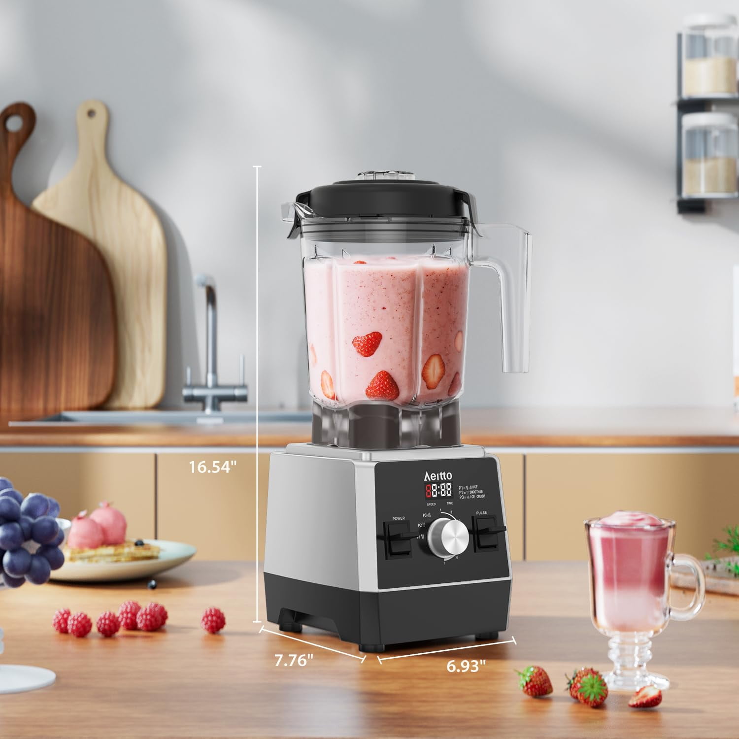 Aeitto Blender for Kitchen,68oz 1800W Smart Blender for Smoothies withStainless Steel 6-Blade,7 Preset Programs,Digital Timer & Custom Speed Control