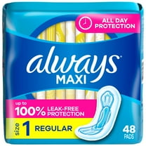 Always Maxi Pads without Wings, Size 1, Regular Absorbency, 48 Count