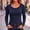 Navy, variant on Women Solid Long Sleeve U Neck Tops form Fitted Shape Streamlined Base Layer for Fall Winter Indoor Outfits