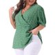 thumbnail image 4 of Agnes Orinda Blusa envolvente de peplum de manga corta con cuello en V y lunares para mujer de tallas grandes 4X verde, 4 of 6