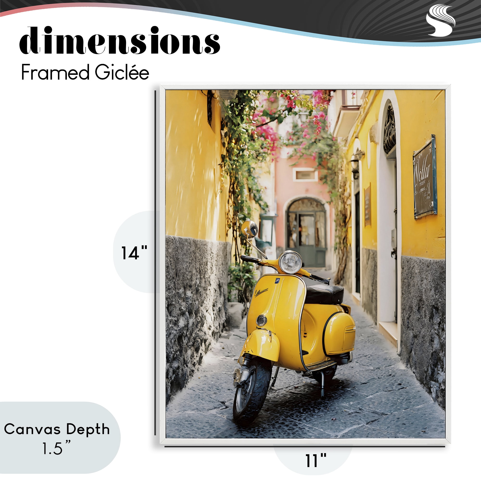 Stupell Industries Yellow Moped in Alley White Framed Giclee Art, design by Franklyn Gregory