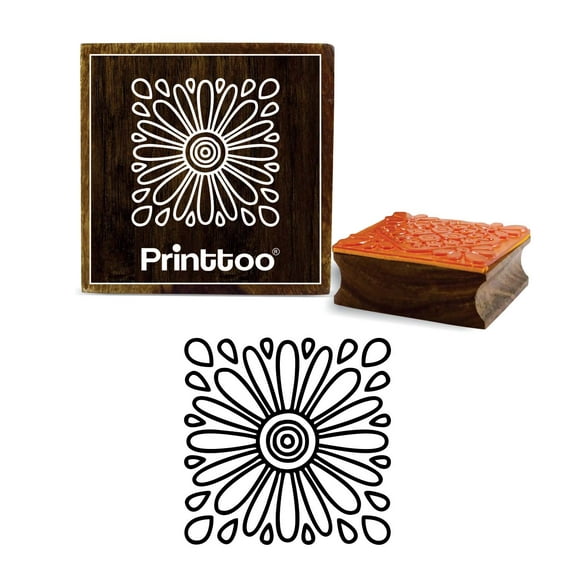 Printtoo Floral Pattern Square Wooden Rubber Stamp Scrap-booking Craft Stamps-5 x 5 Inches