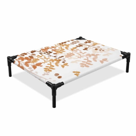 Yellow Gradient Leaf Elevated Dog Bed Rustic Eucalyptus Leaves Farm Plants Cooling Breathable Outdoor Raised Dog Cot Bed with Metal Frame Non-Slip Feet for Large Dog 28x22in
