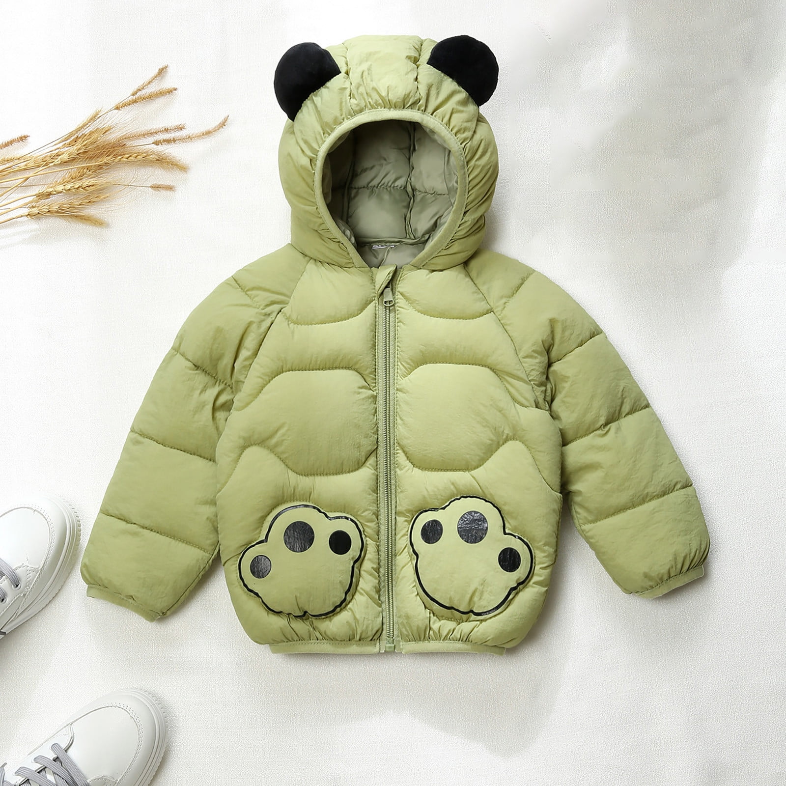 Fshinging Little Girls Boys Cute Panda Print Ears Matching Hooded Cotton-Padded Clothing Warm Long Sleeve Outwears