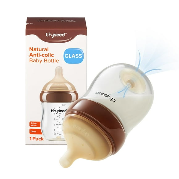 Biberón Thyseed de vidrio natural anticólico de 150 ml, paquete de 1 unidad