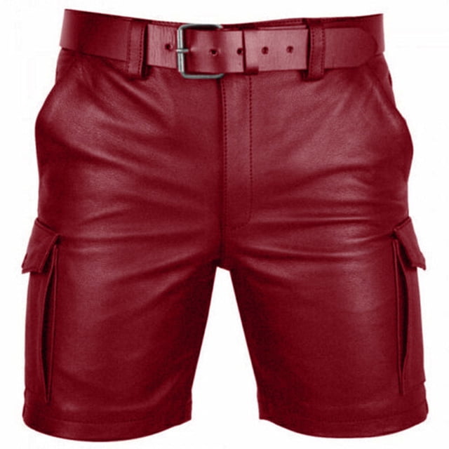 pstuiky Pantalones cortos para hombre, Pantalones cortos de cinco cuartos casuales con botones y múltiples bolsillos de cuero de color liso para hombre Pantalones cortos de baloncesto
