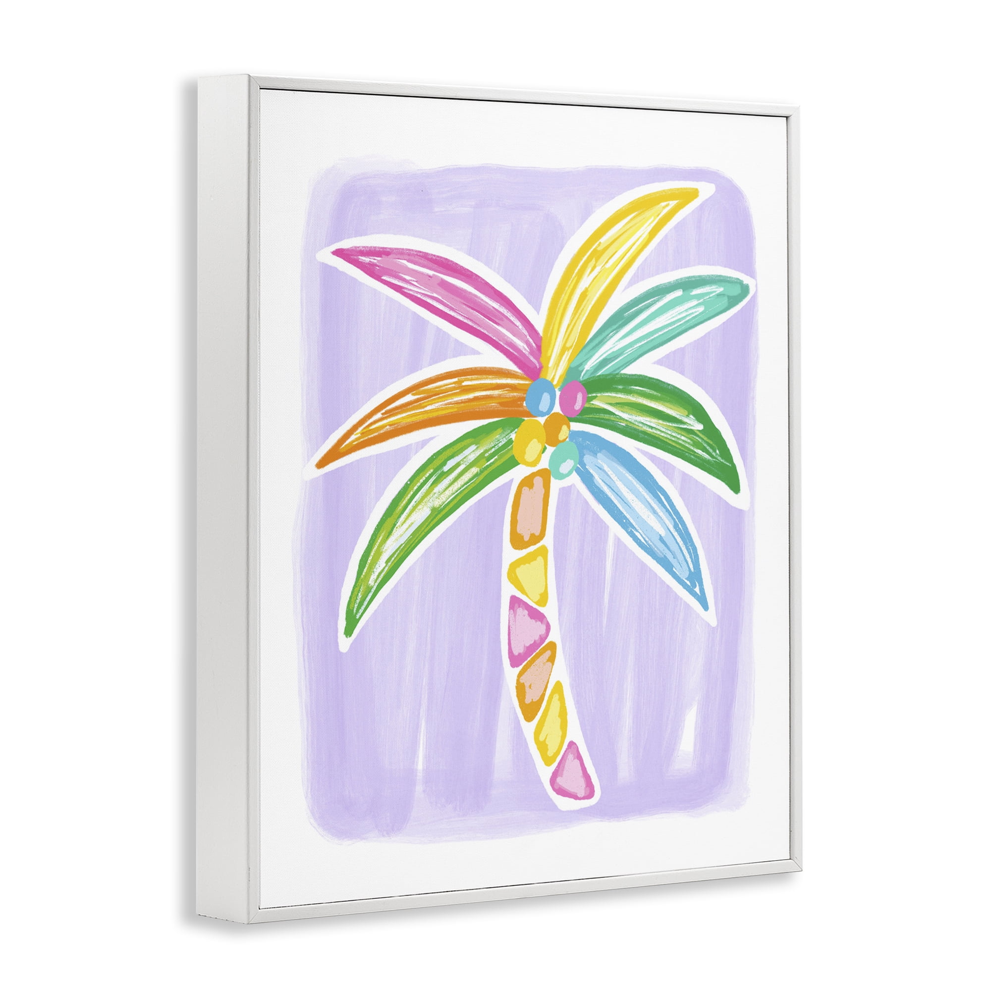 Stupell Industries Pastel Palm on Purple Botanical & Floral Painting White Framed Art Print Wall Art, 16 x 20