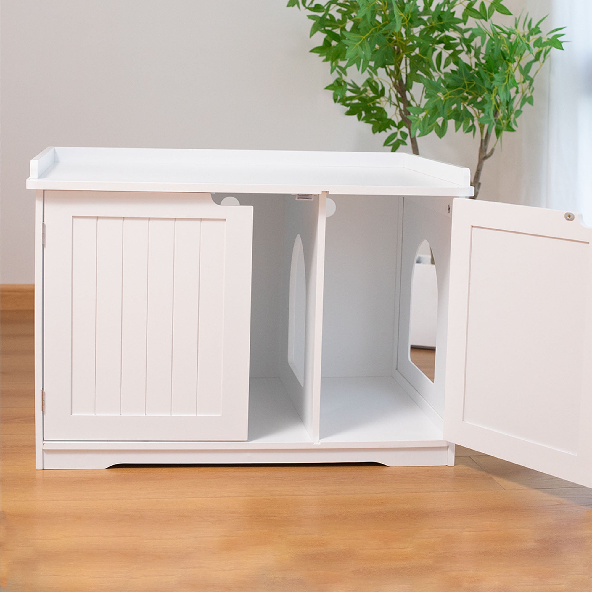 Pefilos 30" Hidden Cat Litter Box Enclosure Furniture, Indoor Kitty Washroom for Cat House, Large Pet Crate, White Pefilos 30" Hidden Cat Litter Box Enclosure Furniture, Indoor Kitty Washroom for Cat House, Large Pet Crate, White