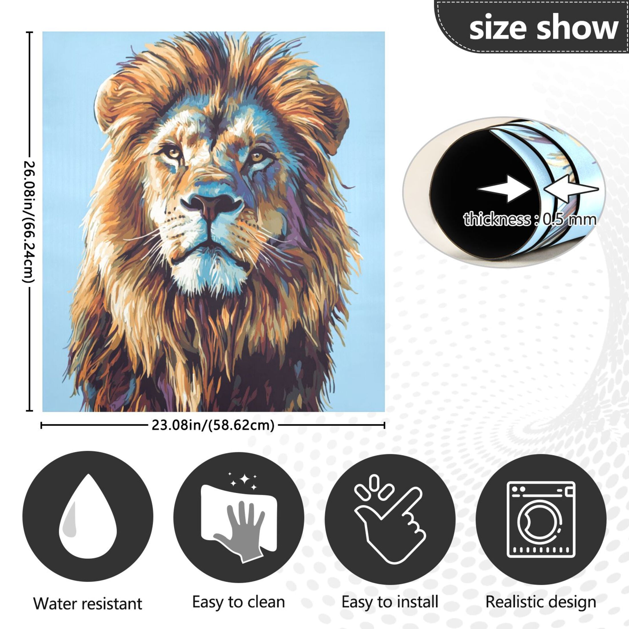 Dishwasher Magnetic Sticker 23x26 Inch Refrigerator Magnetic Sticker Washing Machine Magnetic Sticker Kitchen Panel Magnetic Sticker Home Decor Brown Lion Face