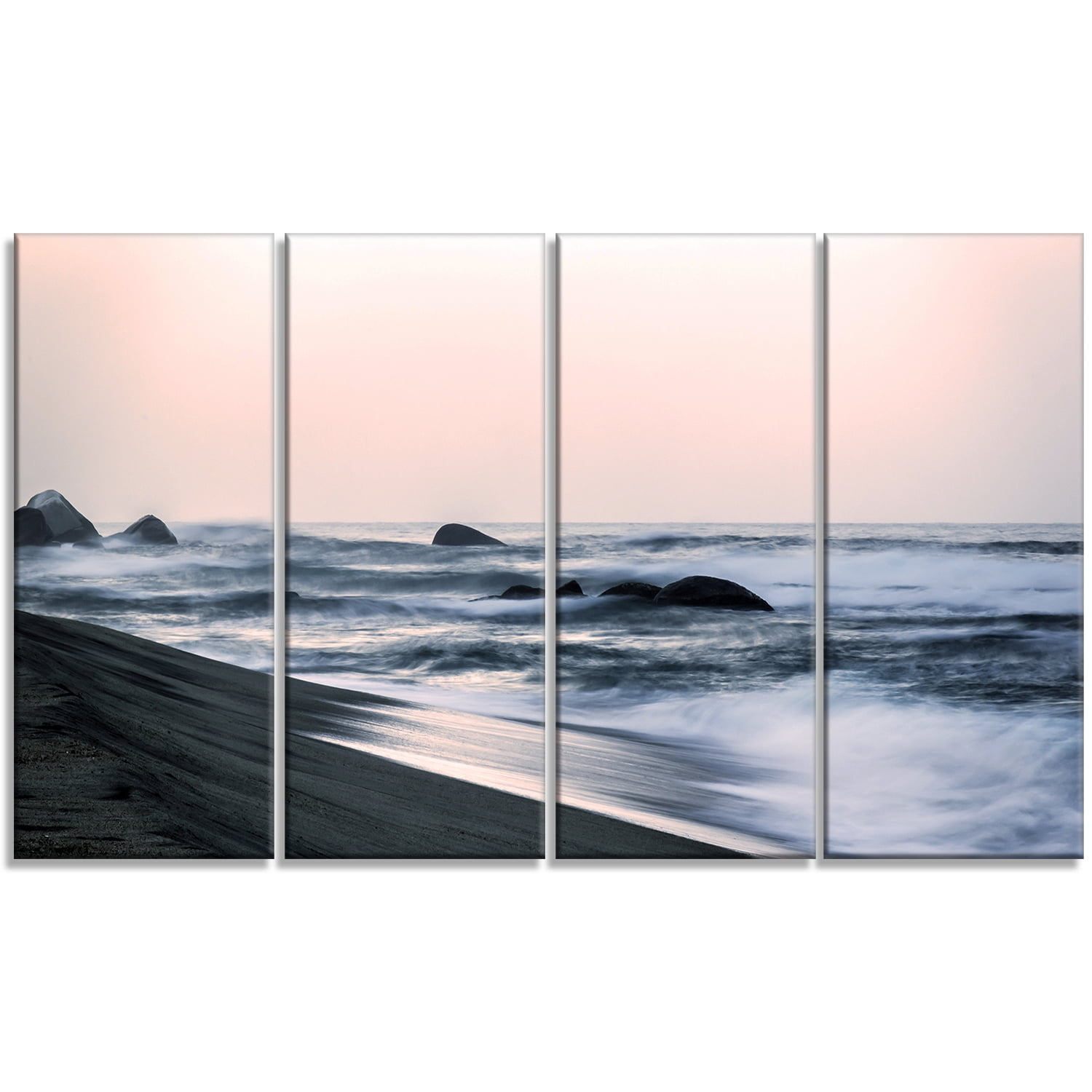 48x28 4 Piece Designart PT10661-271 Wonderful Long Exposure Sea Waves-Beach Canvas Wall Art