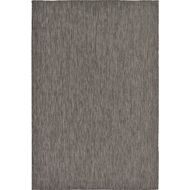 Unique Loom Solid Collection Casual Transitional Indoor and Outdoor Flatweave Area Rug, 6' x 9', Black/Gray