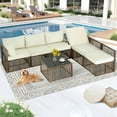thumbnail image 5 of Ainfox 7 Pieces Outdoor Wicker Patio Furniture Set, Adjustable Backrest Sectional Conversation Couch with Thick Cushions & Coffee Table for Garden Porch Poolside, Brown/Beige, 5 of 9
