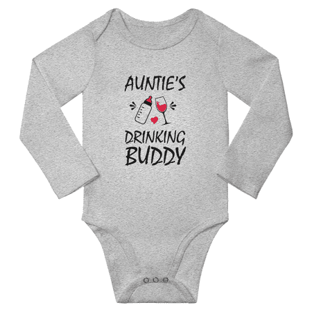 

Auntie s Drinking Buddy Funny Baby Long Sleeve Jumpsuits Clothes Boy Girl Unisex (Gray 6-12M)