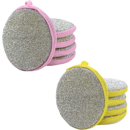 10Pcs Kitchen Cleaning Sponges Double Side Round Microfiber Reusable Scrubber Pan Pot Dish Wash Household Cleaning Scouring Tools Random Color