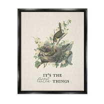 Stupell Industries It's The Little Things Bird Nest Graphic Art Jet Black Floating Framed Canvas Print Wall Art, Design by Lil' Rue