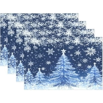 Blue Christmas Tree Placemats Set of 4 Winter Snowflake Sliver Xmas Table mats Burlap Placemat Kitchen Mat Dining Room Decoration 12" x 18" Washable Fast Dry