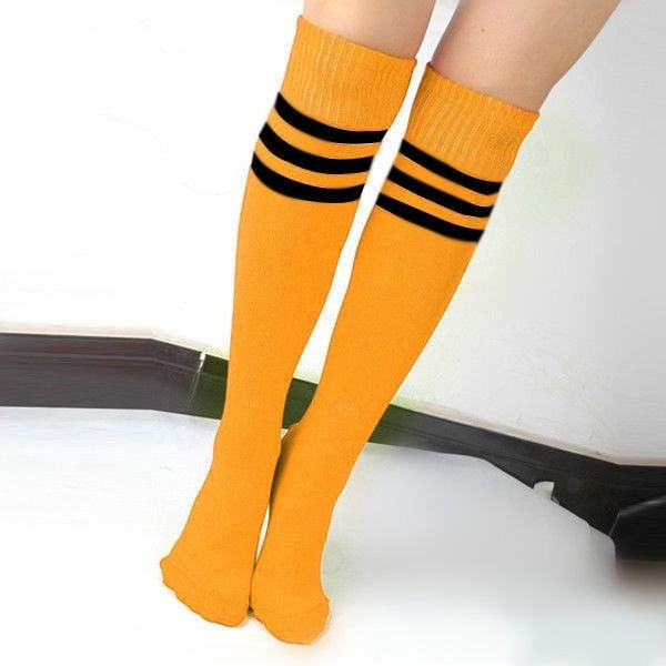 Women Men Striped Knee High Sport Soccer Football Socks Tube Stockings 
