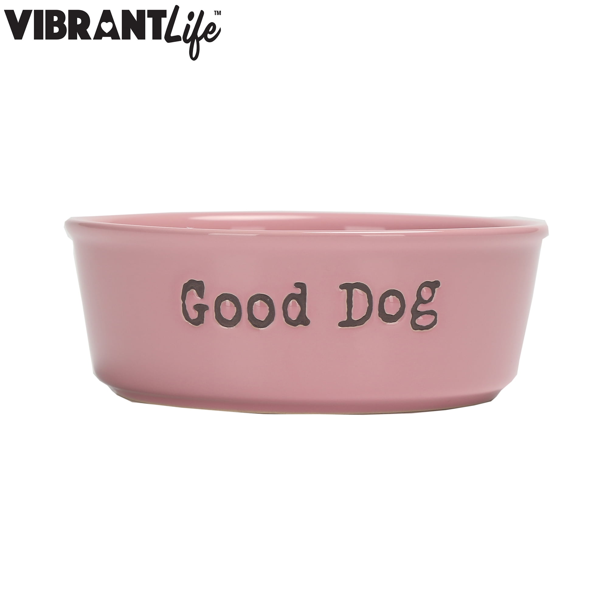 Vibrant Life Ceramic Feed Me Pet Bowl, Pink, Medium