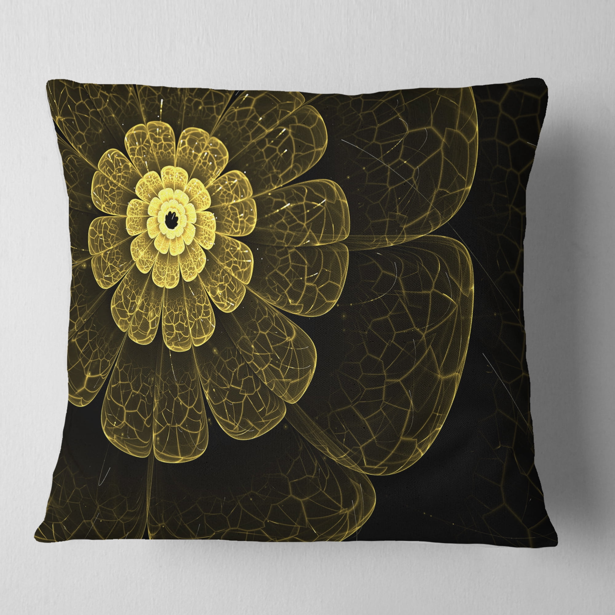 Designart Light Yellow Metallic Fabric Flower - Abstract Throw Pillow - 18x18