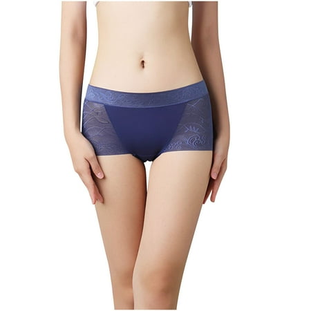 Jalioing Oversized Boyshort Underwear for Women Ice-Slik Plus Size Panty Mid-Waist Lace Stretch Briefs (3X-Large  Blue)