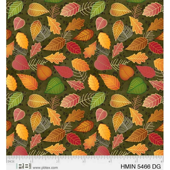 P  B Textiles Harvest Minis Graphic Leaves Dark Green Thanksgiving Price per Yard