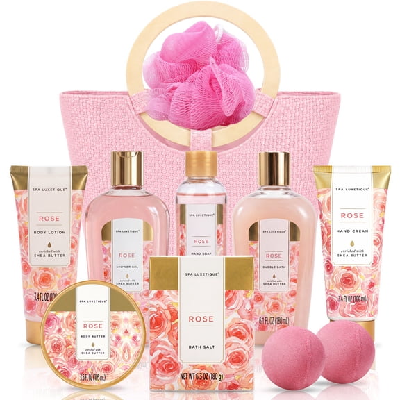 Spa Gift Sets for Women - 10 Pcs Rose Bath Body Care Gift Baskets, Relaxing Home Spa Kits Self Pampering Birthday Gifts Anniversary Ideas for Her