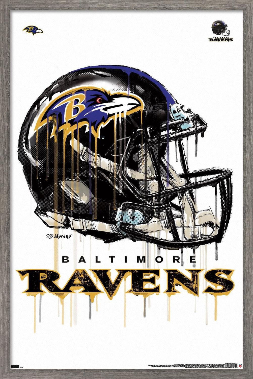 NFL Baltimore Ravens - Drip Helmet 20 Wall Poster with Magnetic Frame, 22.375" x 34"
