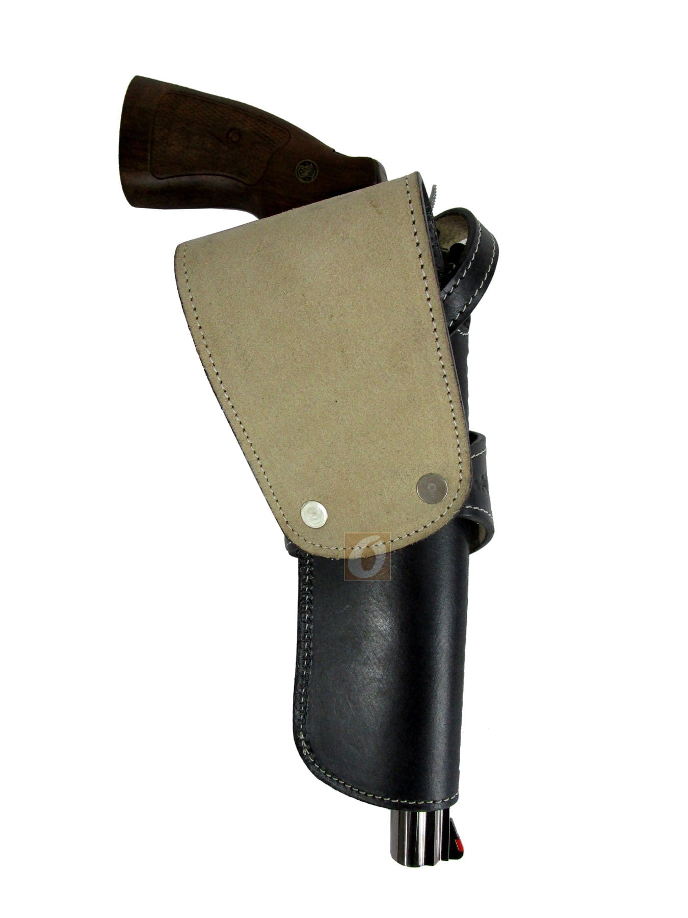 Leather Holster Long Barrel Western Gun Cover Wavy Black Color - Left Handed