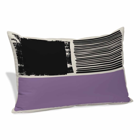 Purple Black Pillow Covers, Linen Long Throw Pillow Case, Farmhouse Striped Modern Abstract Art Holiday Pillow Protector Decorative Cushion Cover for Living Room/Bedroom 12" x 20"