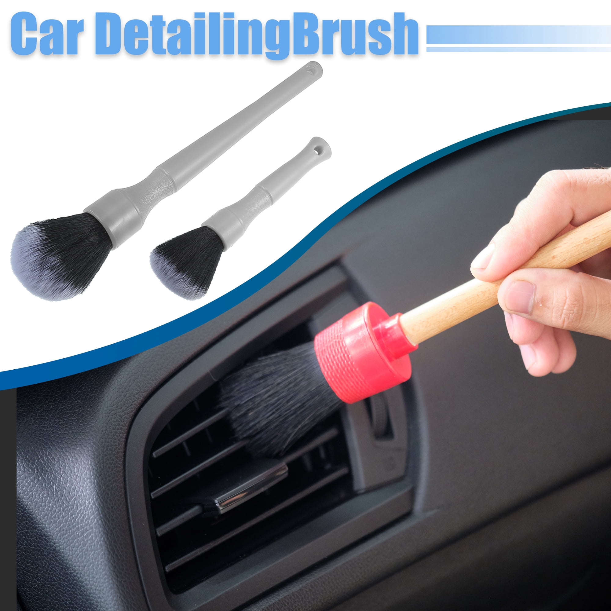 Unique Bargains 2pcs Car Detailing Brush Set Ultra Soft Synthetic PBT Brush Gray