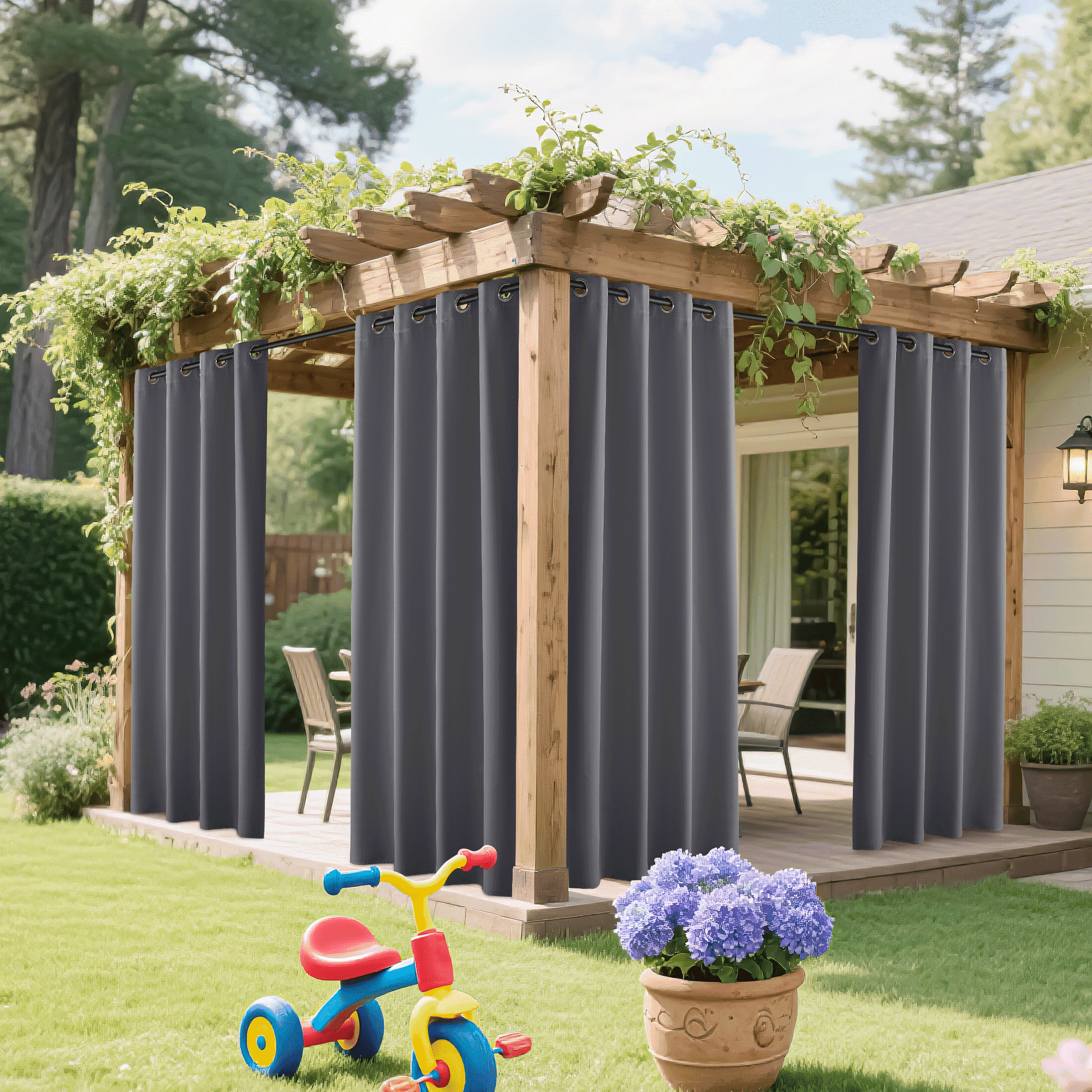 NICETOWN Outdoor Curtains Waterproof Privacy Stainless Steer Grommet Thermal Insulated Room Darkening Drapes, W52 x L95, Set of 2, Gray