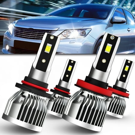 QIPEIZSP Fit for For Toyota Camry 2015-2018 LED Headlight Bulbs for 9005 H10 HB3 High Beam & H11 H8 H9 Low Beam , 6000K White, Pack of 4