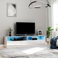 thumbnail image 2 of HOMCOM High Gloss TV Cabinet for TVs up to 75" with Lights Storage White, 2 of 10