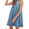 thumbnail image 2 of Women'S Sleeveless Denim Babydoll Mini Dress Summer Casual Cutout Back A-Line Flowy Jean Dress with Pockets Light Blue M, 2 of 9