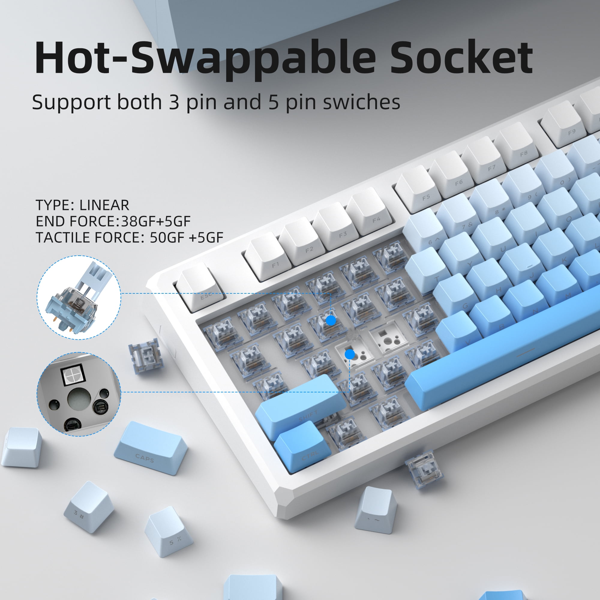 MageGee SKY87 Mechanical Wireless Keyboard Gasket 2.4G/USB/Bluetooth RGB PBT Side-Printed Hot Swap Custom Keyboard with Knob