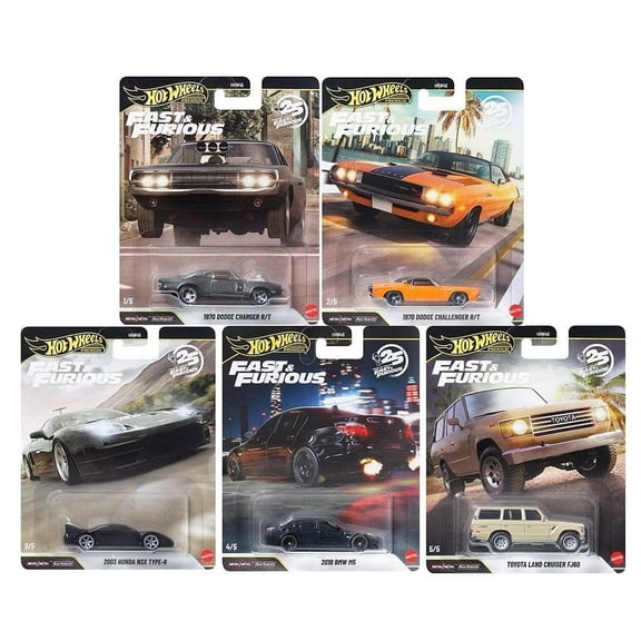Hot Wheels Premium Fast & Furious 25th Anniversary Die-Cast Cars, Set of 5, 1:64 Scale HNW46-956Q