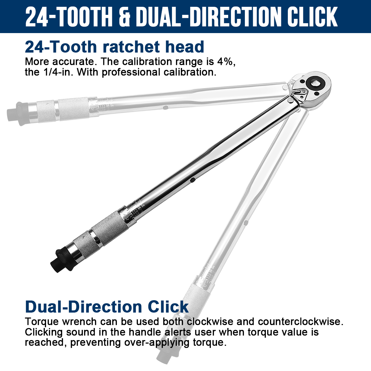 GOXAWEE 1/2-Inch Drive Click Torque Wrench, 24-Tooth Precision Dual-Direction Torque Wrench with Buckle, 20.6-154.9 ft.-lb/28-210 Nm, G5274B