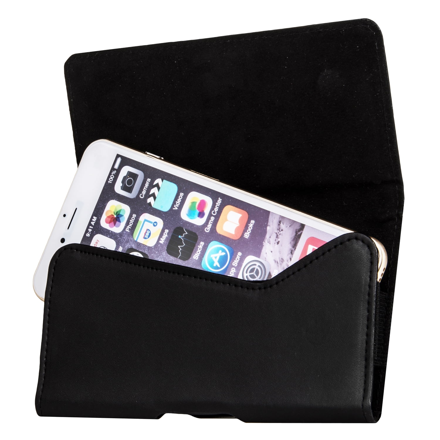 BUNDLE: Professional Vegan Leather Horizontal Smartphone Holster Case (Black) & Selfie Stick Mini Tripod 2.0 - fits Smartphones up to 6.1-inch iPhone XS / X Galaxy S10e / S10 / S9 / S8 / J3 Pixel 3